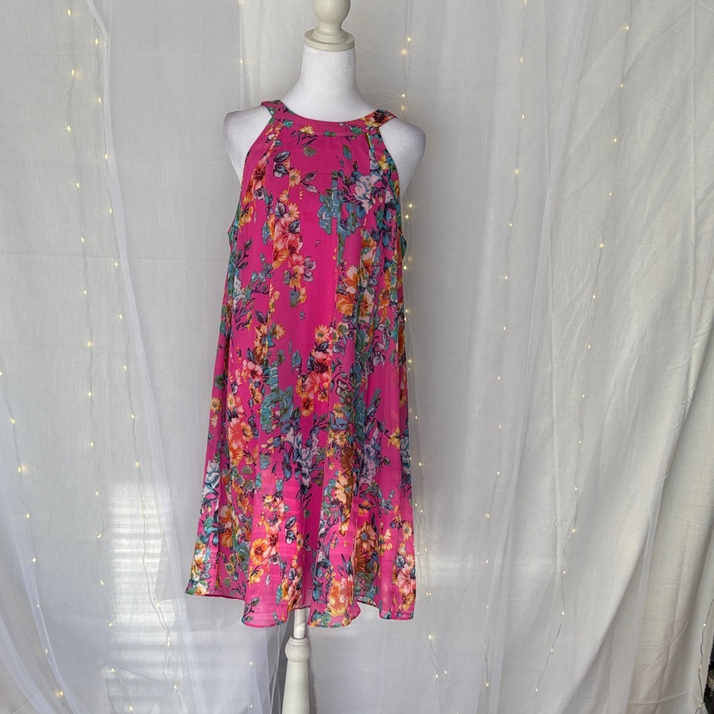 Betsey Johnson Girls' Hot Pink Floral Halter Dress